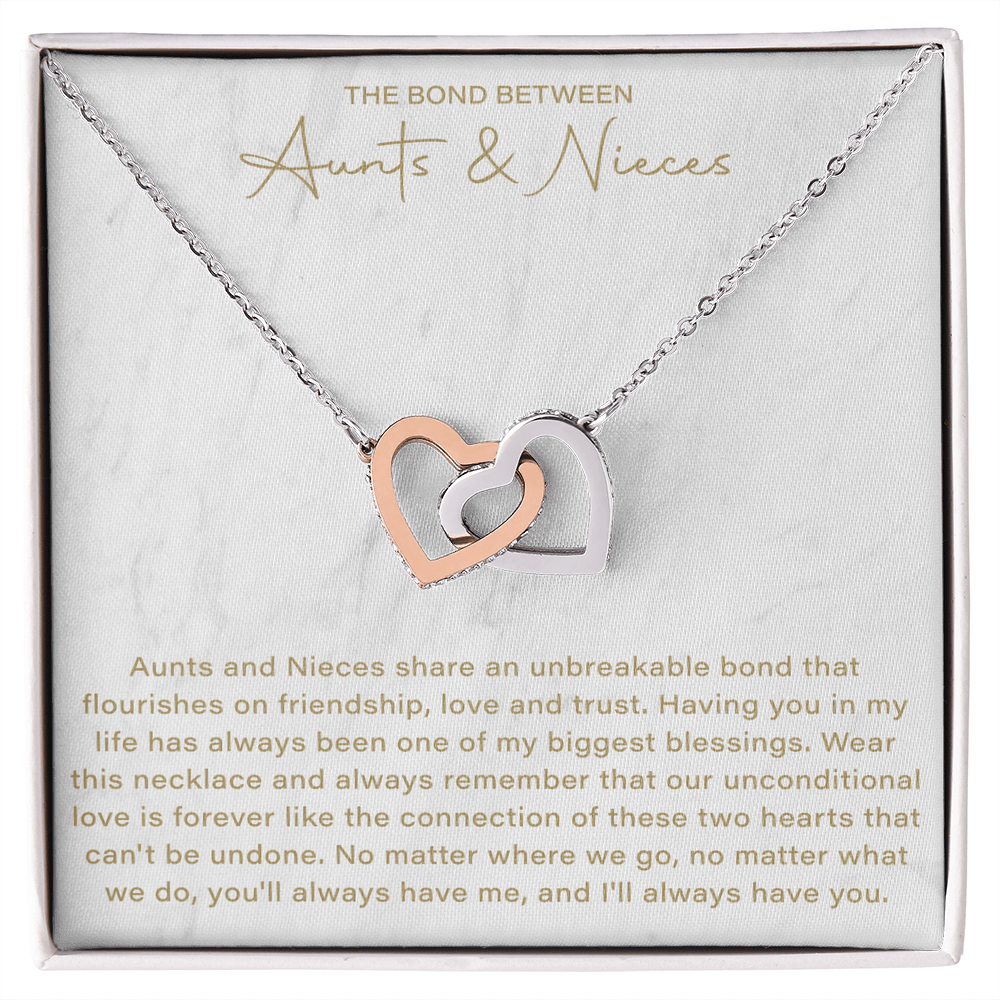 The Bond Between Aunt and Niece Interlocking Hearts Necklace, This Necklace Is A Reminder That Side By Side Or Miles Apart, We Are Connected By Heart - Beauty Belliss